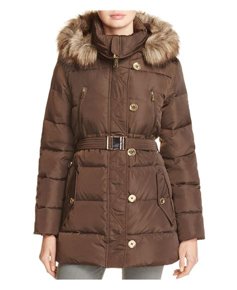 Michael Kors Faux Fur Collar Belted Puffer Jacket 